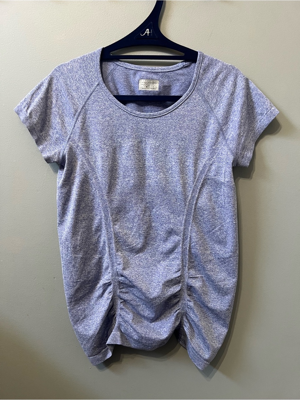 Athleta Light Heather Blue Short-Sleeve Ruched Front Top